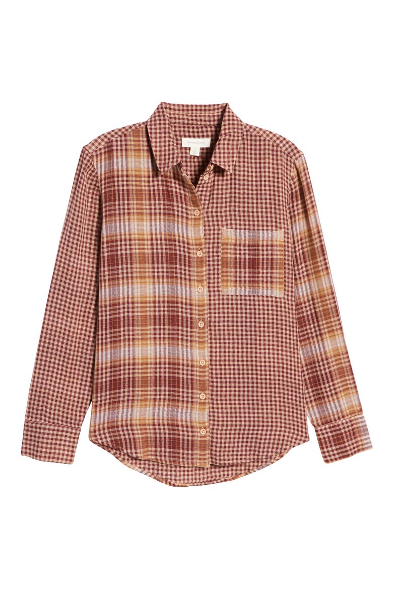 Mixed Plaid Cotton Boyfriend Shirt, Alternate, color, BURGUNDY- TAN MIXED PLAID