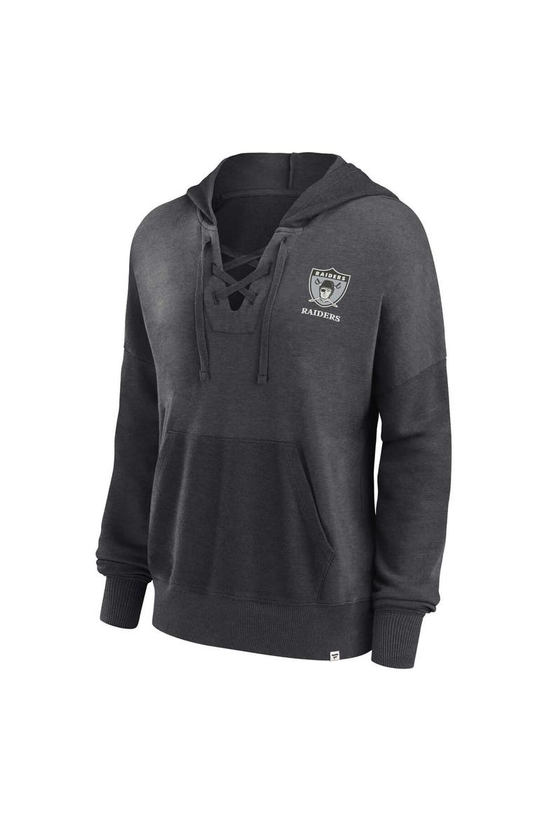 Women's Fanatics Branded Heather Charcoal Las Vegas Raiders Heritage Snow Wash French Terry Lace-Up Pullover Hoodie, Alternate, color, Heather Charcoal