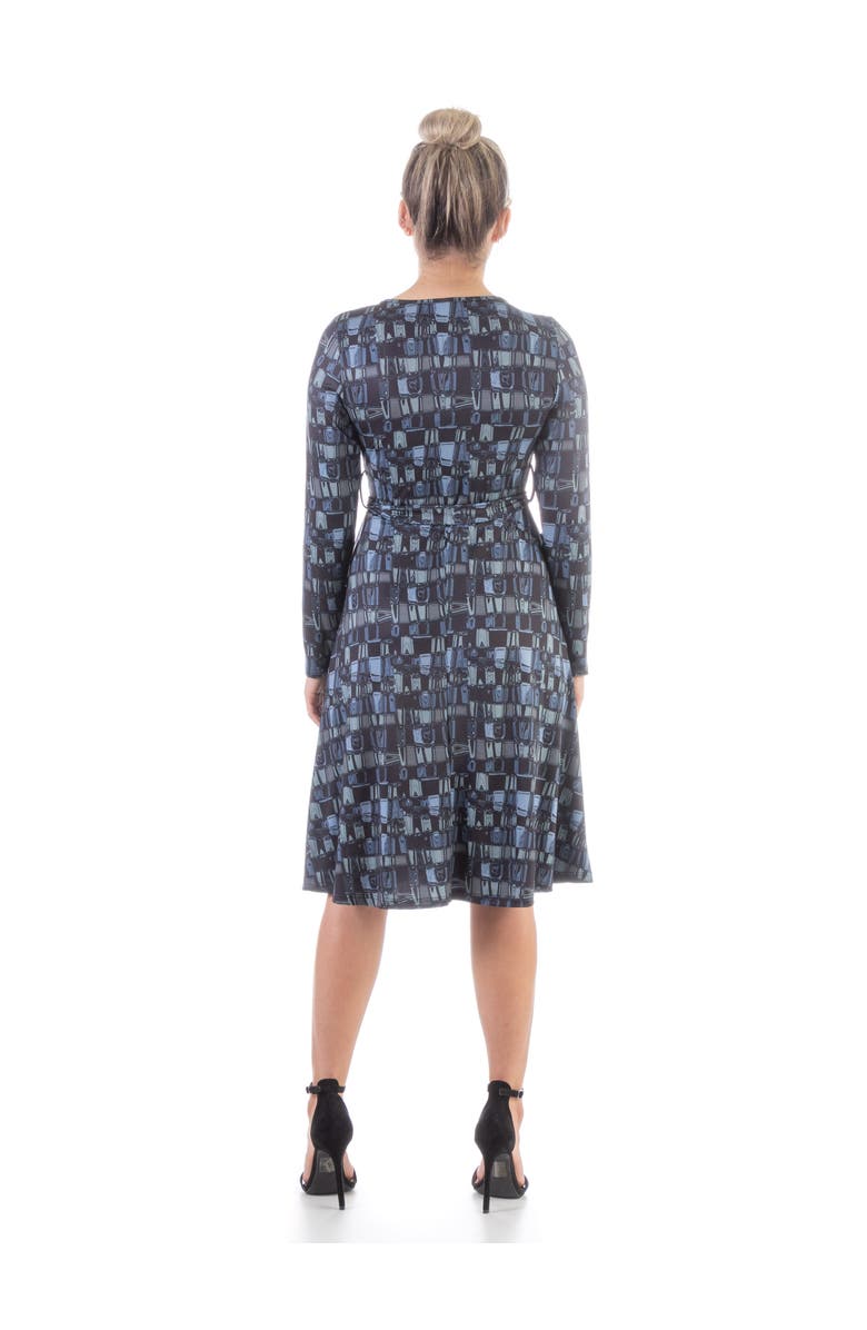 24seven Comfort Apparel Long Sleeve Knee Length Faux Wrap Dress, Alternate, color, Gray Multi