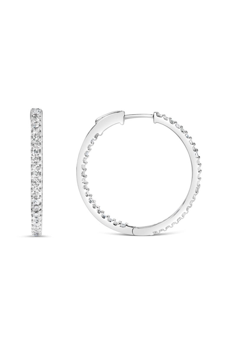 14K White Gold 1.0 Ct Princess Diamond Inside Out Hoop Earrings - 23 MM, Main, color, White