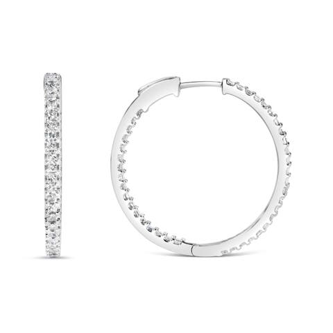 14K White Gold 1.0 Ct Princess Diamond Inside Out Hoop Earrings - 23 MM
