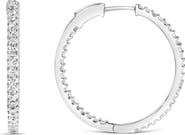 Haus of Brilliance 14K White Gold 1.0 Ct Princess Diamond Inside Out Hoop Earrings - 23 MM
