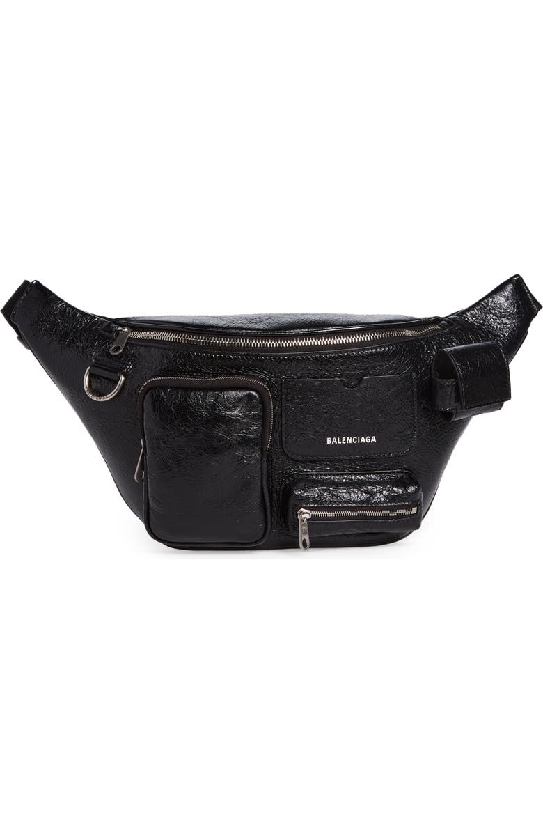 Balenciaga Superbusy Crinkle Leather Belt Bag, Main, color,