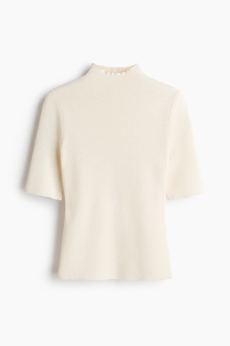 Lyocell-blend Rib-knit Mock Turtleneck Top, Alternate, color, Cream
