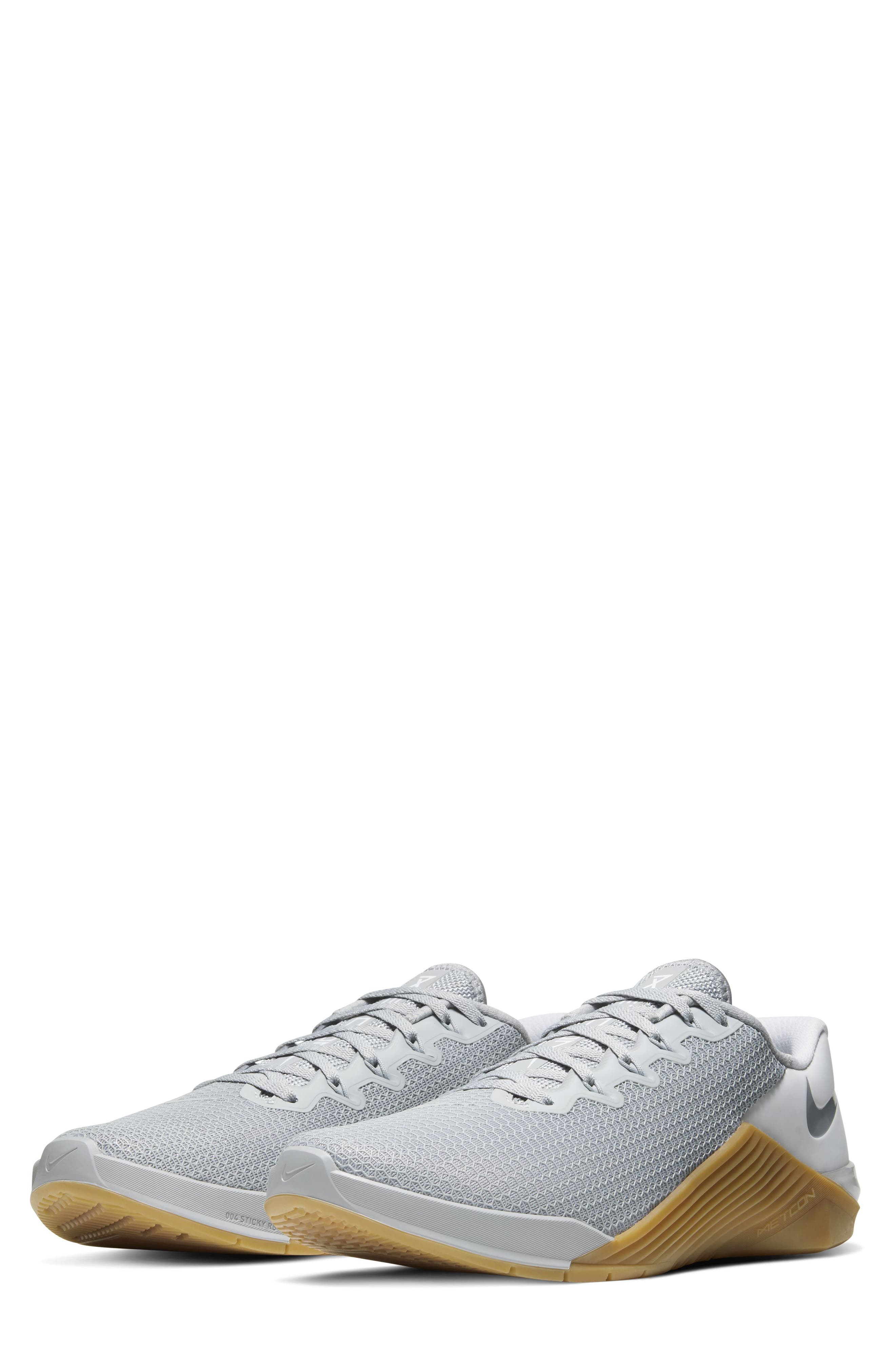 Metcon 5 Training Shoe, Main, color, WOLF GREY/ WHITE/ GUM BROWN