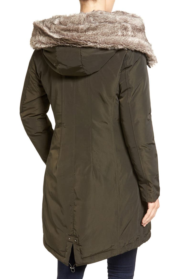 Faux Fur Trim Hooded Down & Feather Parka, Alternate, color, FOREST