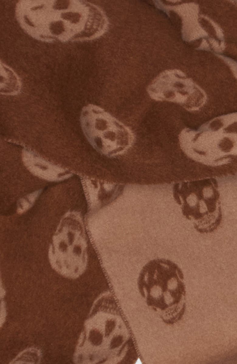 McQueen Skull Jacquard Double Face Wool & Cashmere Fringe Scarf, Alternate, color, Light Brown/ Camel