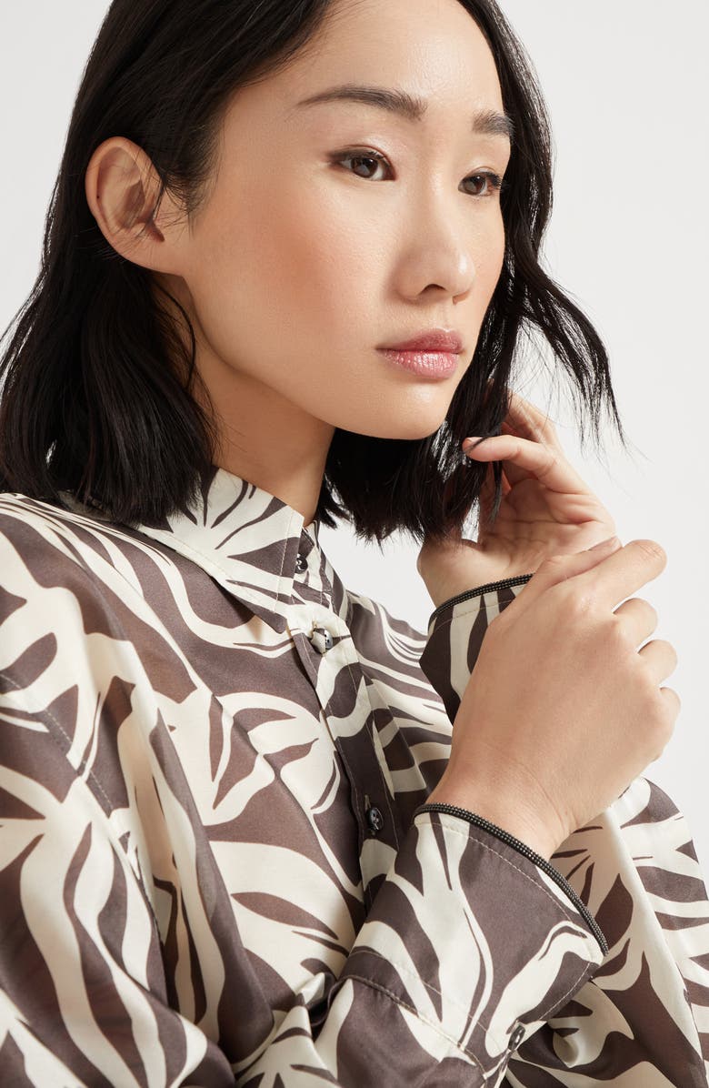 Brunello Cucinelli Pongee Flower Print shirt, Alternate, color, Cocoa