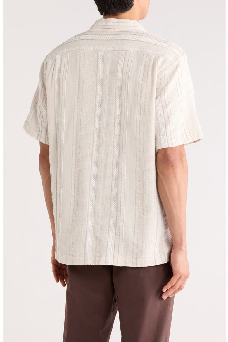 Milano Textured Stripe Cotton Camp Shirt, Alternate, color, CHINCHILLA