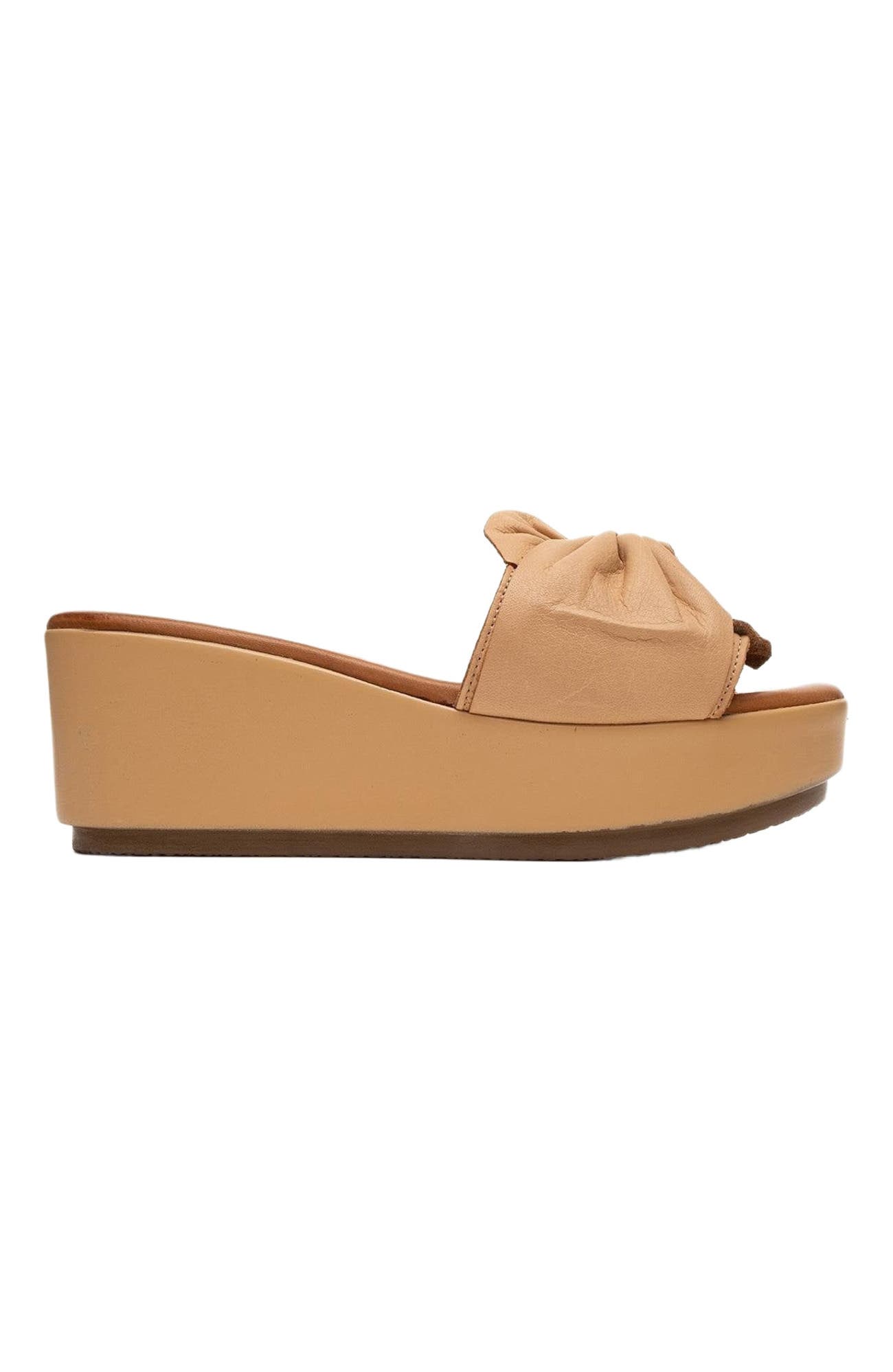 Syndra Bow Wedge Leather Sandal, Alternate, color, Dark Beige Leather