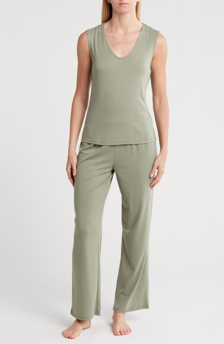 Nicole Miller Rib Muscle Tank & Pants Pajamas, Main, color, 