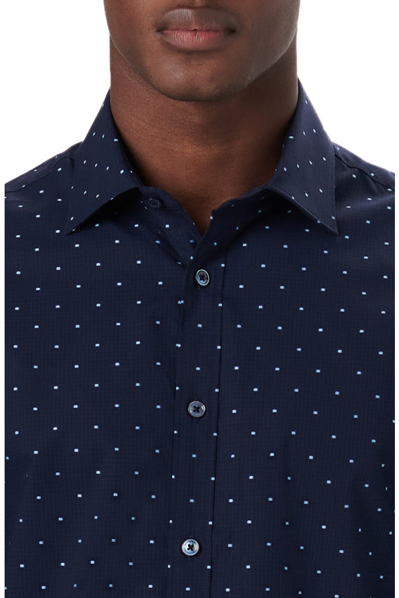 Shaped Fit Check Stretch Cotton Button-Up Shirt, Alternate, color, NAVY
