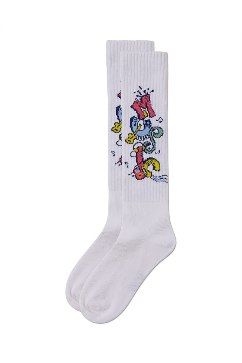 Ribbed Graffiti Camp Knee Sock, Alternate, color, White