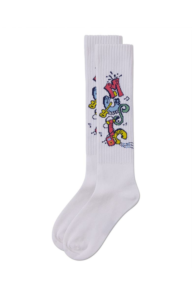 MeMoi Ribbed Graffiti Camp Knee Sock, Alternate, color, White