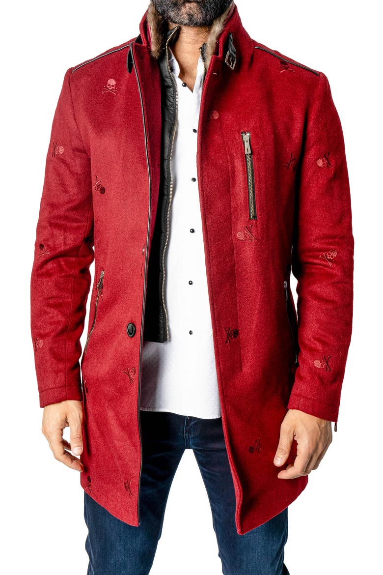 Captainskull Embroidered Peacoat, Main, color, RED