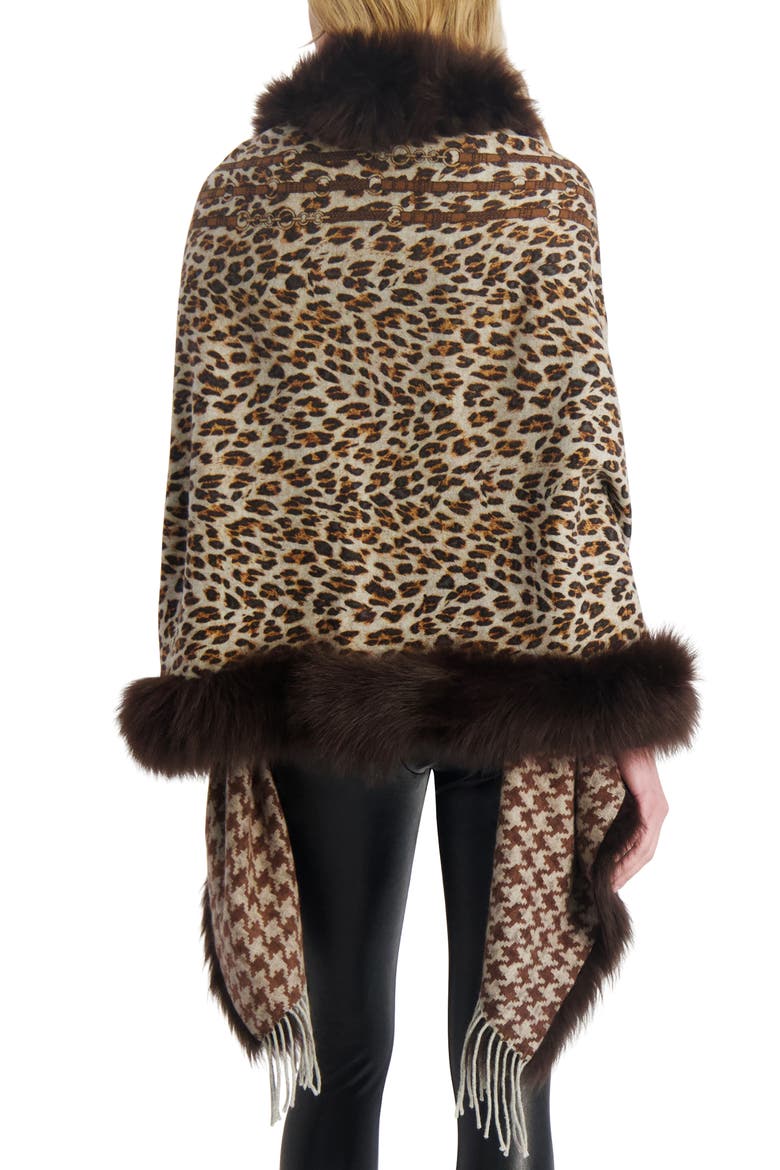 Cashmere Stole With Genuine Shearling, Alternate, color, BROWN ANIMAL PRINT/HOUNDSOOTH