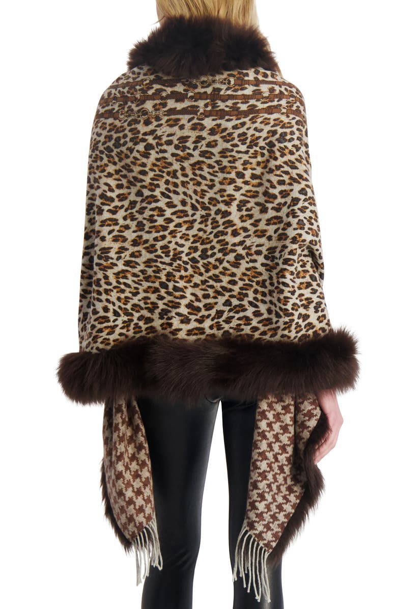 GORSKI Cashmere Stole With Genuine Shearling, Alternate, color, Brown Animal Print/Houndsooth