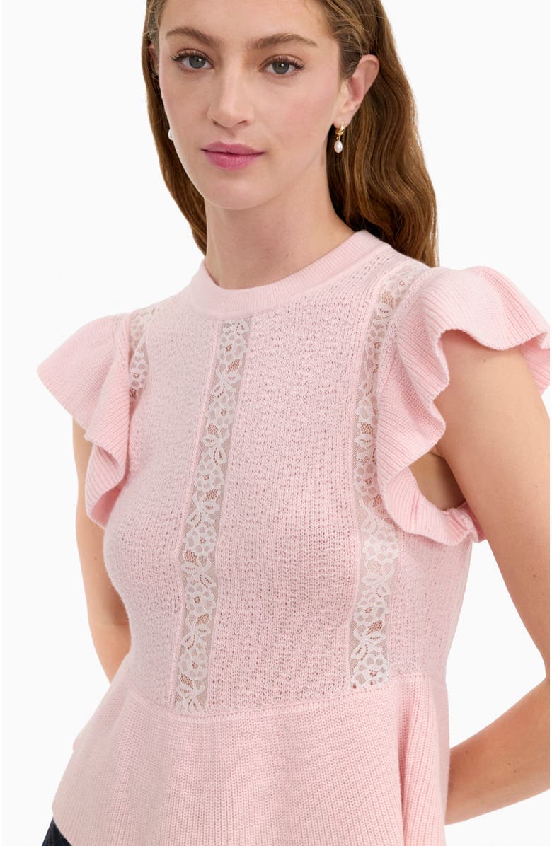 Rebecca Taylor Rhea Lace Knit Sweater, Alternate, color, Peony Pink