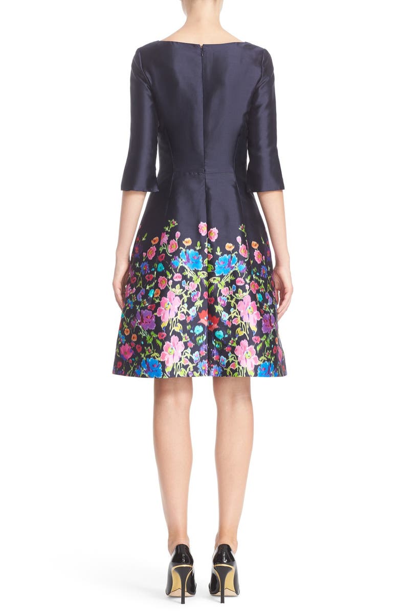 Oscar de la Renta Chine Garden Silk & Cotton Mikado Dress, Alternate, color,