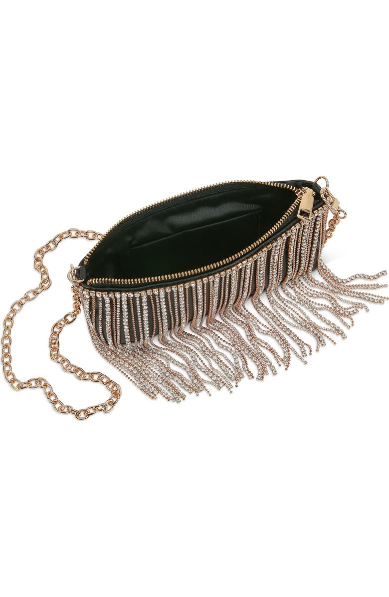 Jewel Badgley Mischka Piper Leather Mix Crystal Fringe Crossbody, Alternate, color, Black