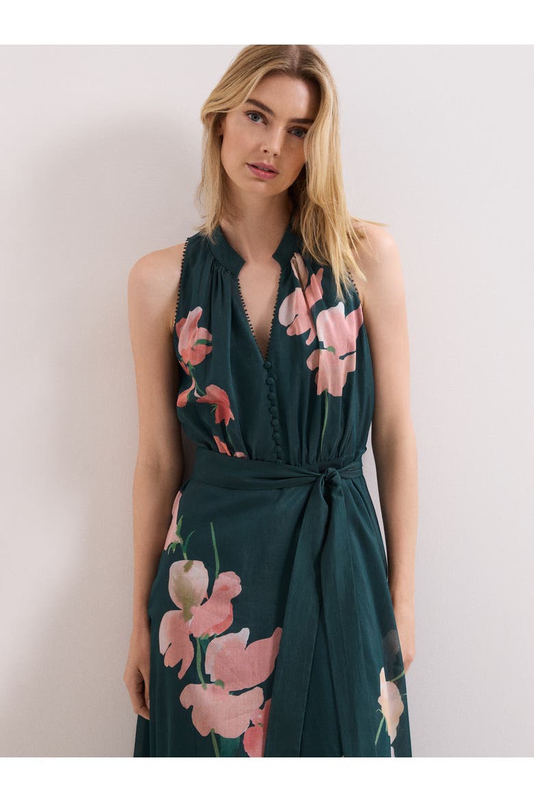 Lucinda Tie Waist Midi Dress, Alternate, color, Teal