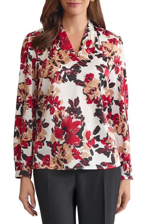 Floral Print Pleated Shoulder Top