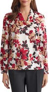 KASPER Floral Print Pleated Shoulder Top