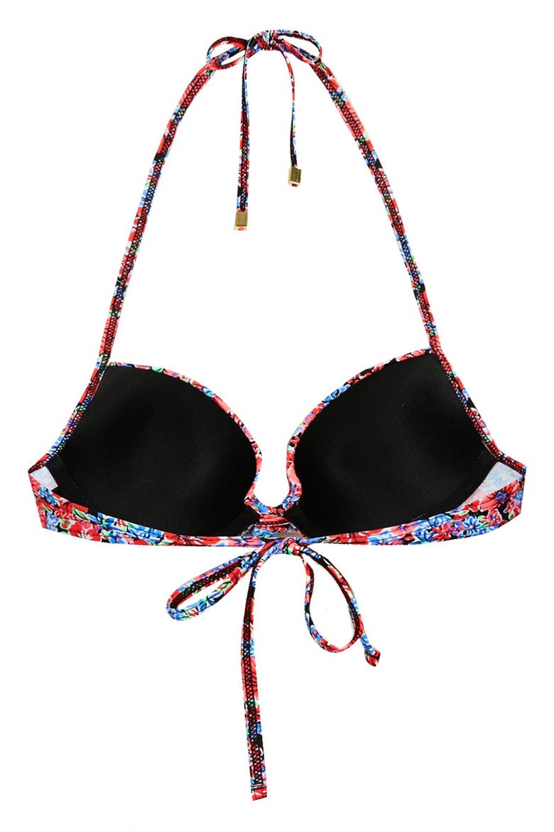 'Forest Ditsy' Plunge Bikini Top, Alternate, color, RED MULTI