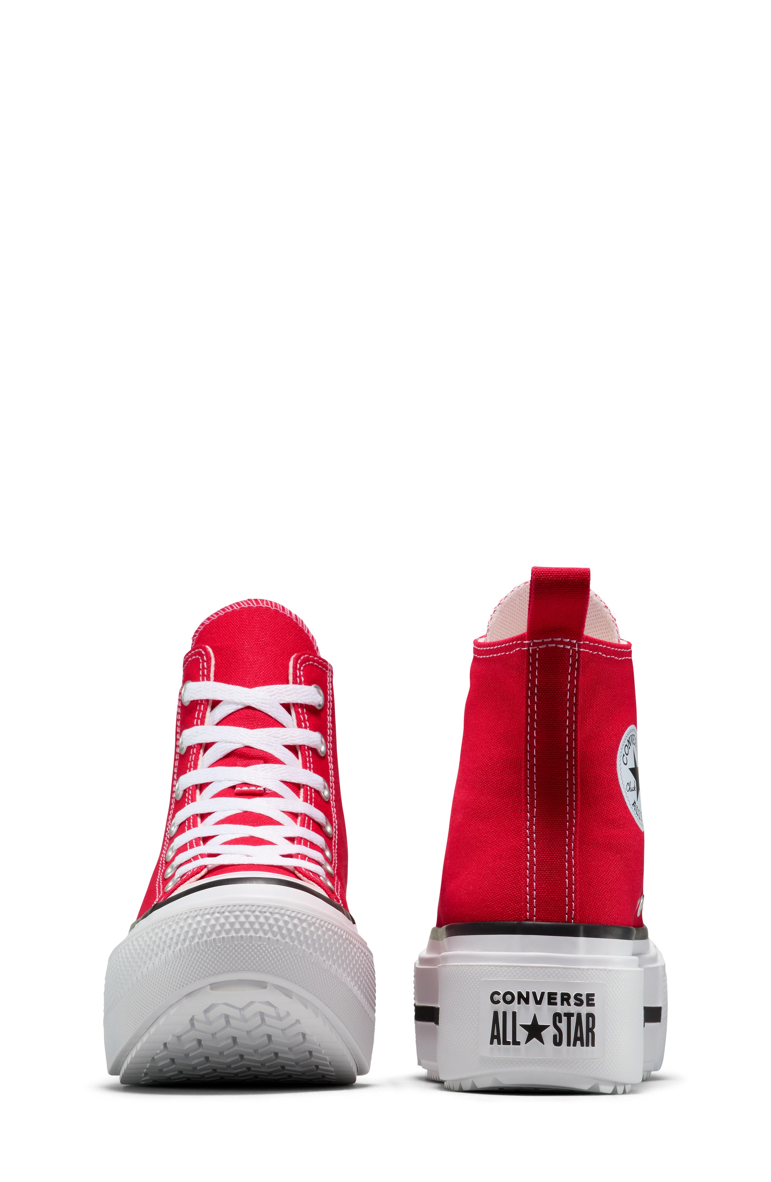 Converse Kids
 Chuck Taylor<sup
®</sup
 All Star Lift Duo Stack High Top Platform Sneaker, Alternate, color, Red/ White/ Black
