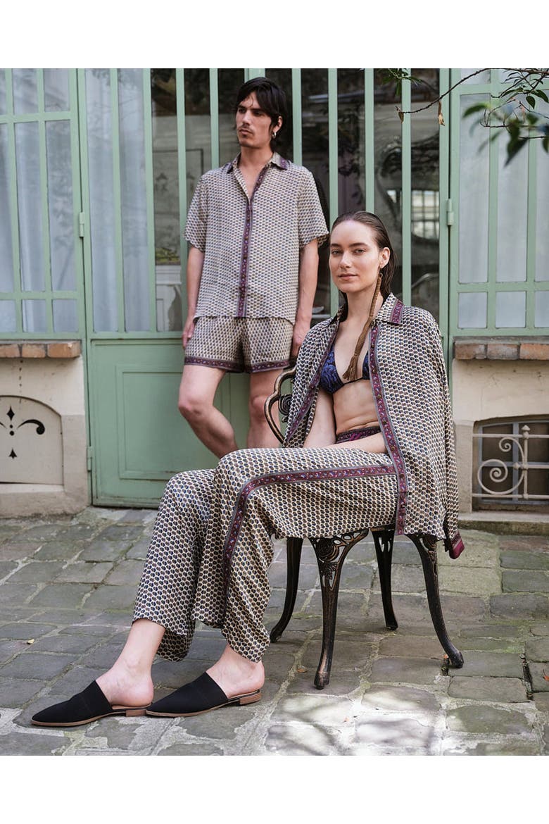 Embossed Botanical Crepe Pant, Alternate, color, Forest plum