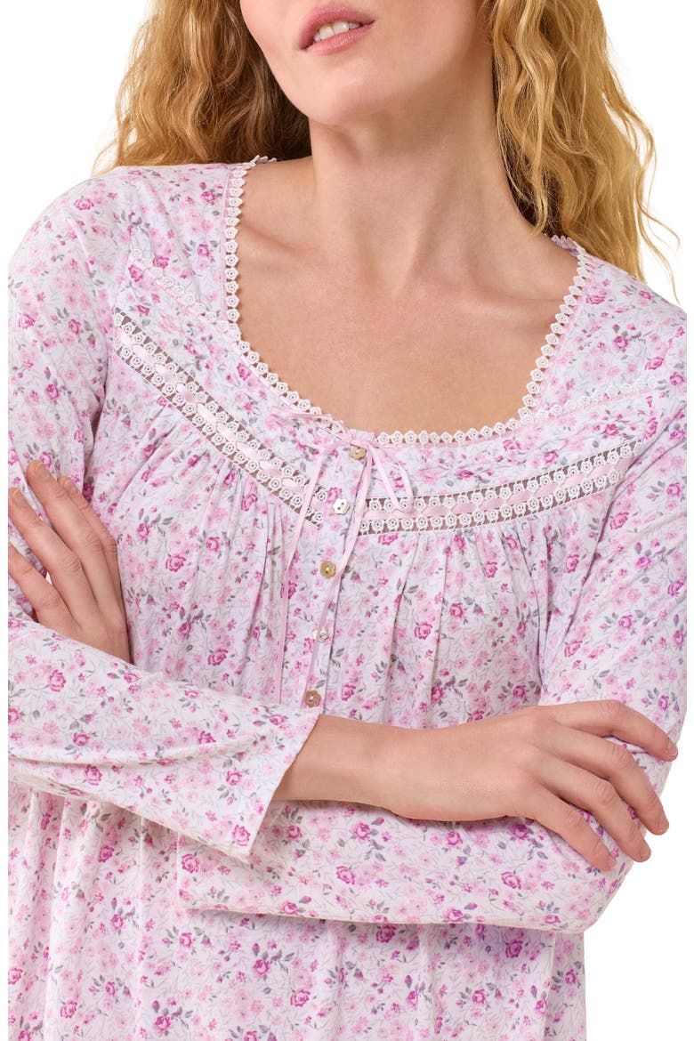 Lace Trim Long Sleeve Nightgown, Alternate, color, WHITE DAISY