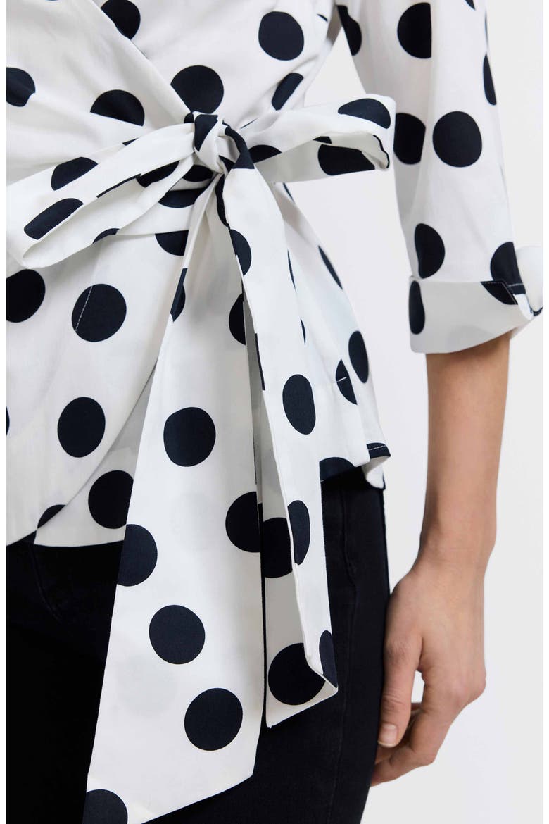 Salina Polka Dot Cotton Wrap Shirt, Alternate, color, WHITE/ BLACK