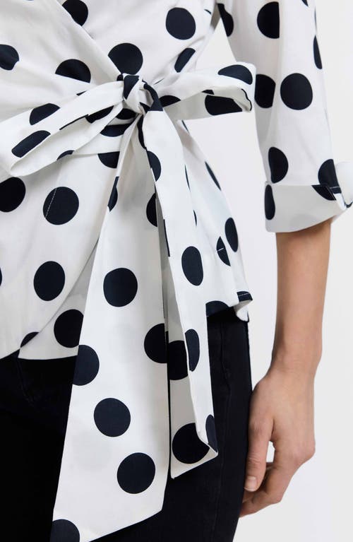 Foxcroft Salina Polka Dot Cotton Wrap Shirt In White