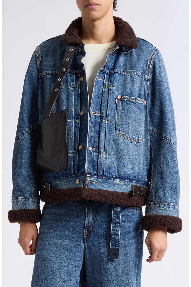 Sacai x Levi's® Denim Jacket with Leather & Faux Shearling Trim