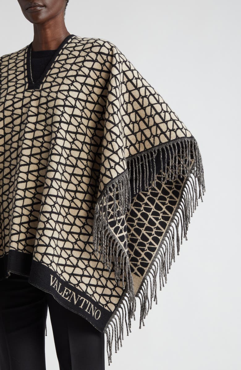 Valentino Garavani VLOGO Toile Iconographe Virgin Wool & Cashmere Poncho, Alternate, color, 