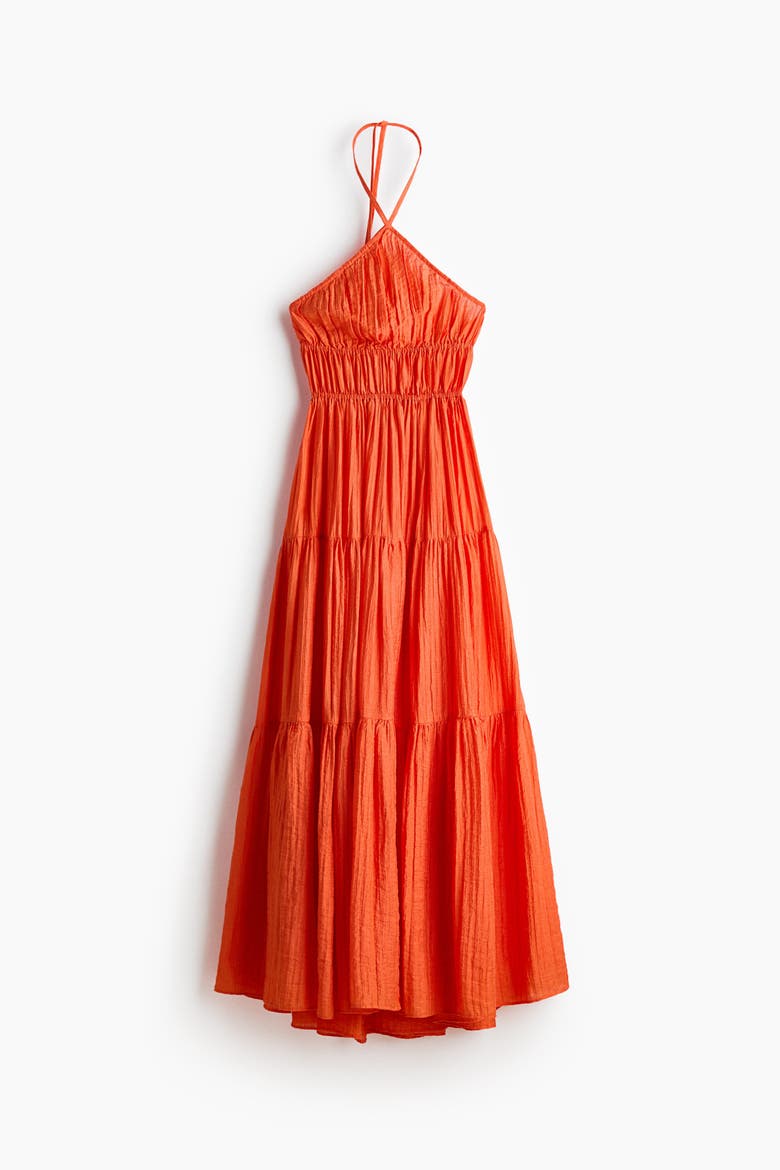 Tiered Halterneck Dress, Alternate, color, Bright orange