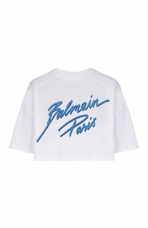 Cropped T-Shirt With Flocked Balmain Letter Logo