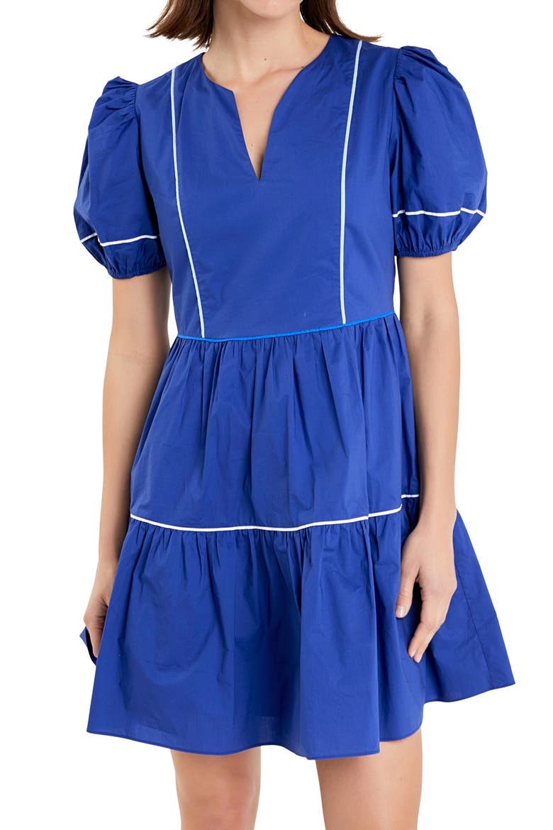 Tiered Cotton Dress, Alternate, color, NAVY MULTI