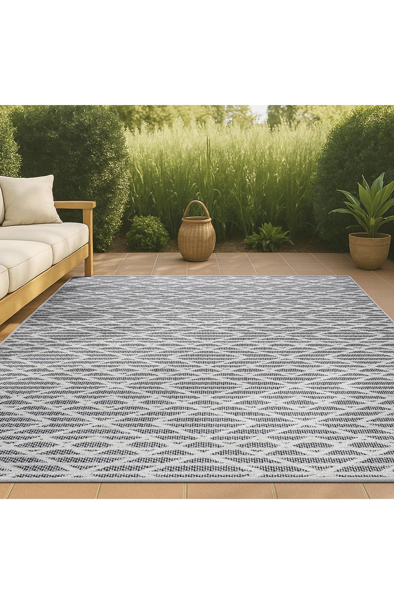 JONATHAN Y Ararat High-Low Pile Moroccan Diamond Modern Indoor/Outdoor Area Rug, Alternate, color, Black/Ivory