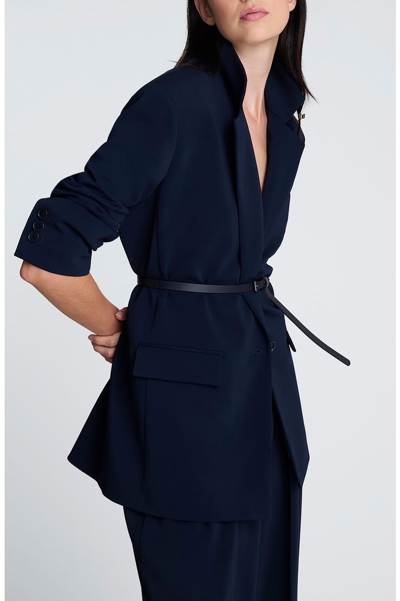 Luxe Twill Belted Blazer, Alternate, color, DARK NAVY