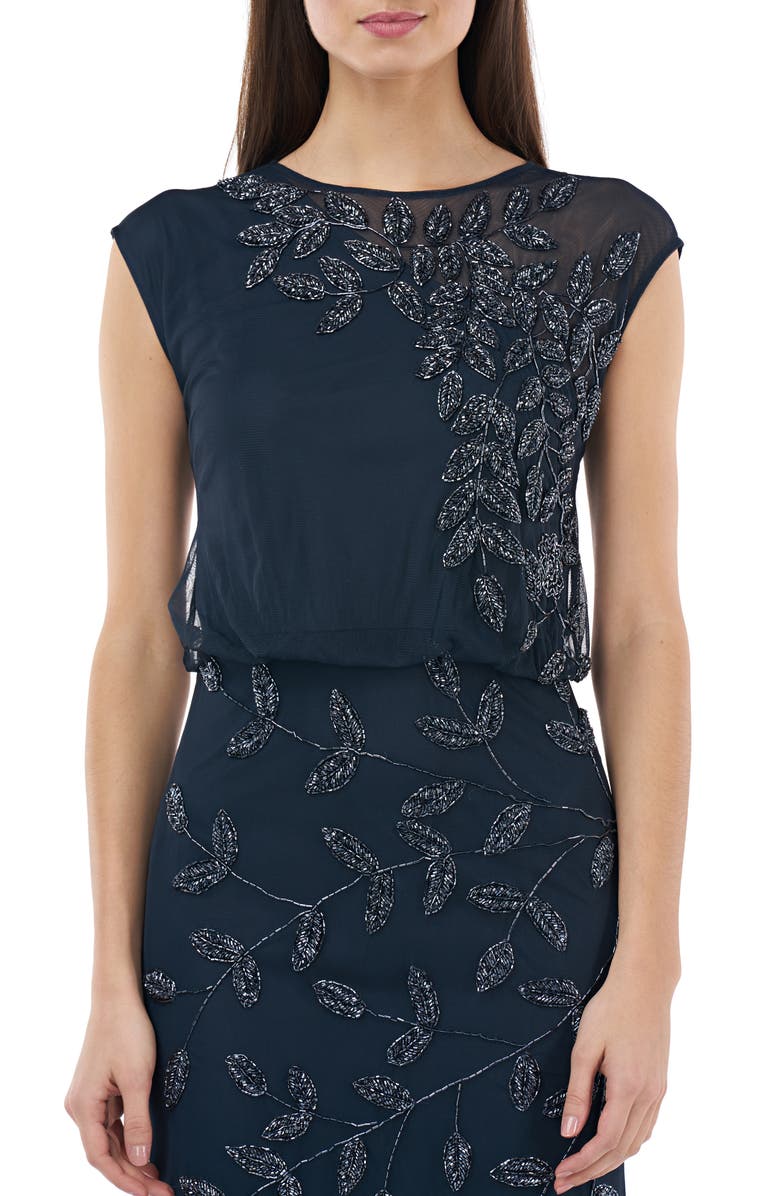 JS Collections Beaded Leaf Chiffon Trumpet Gown, Alternate, color,