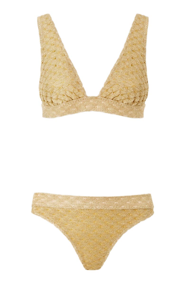 Missoni Bralette Bikini In Lamé Viscose With Raschel Workmanship, Alternate, color, Gold
