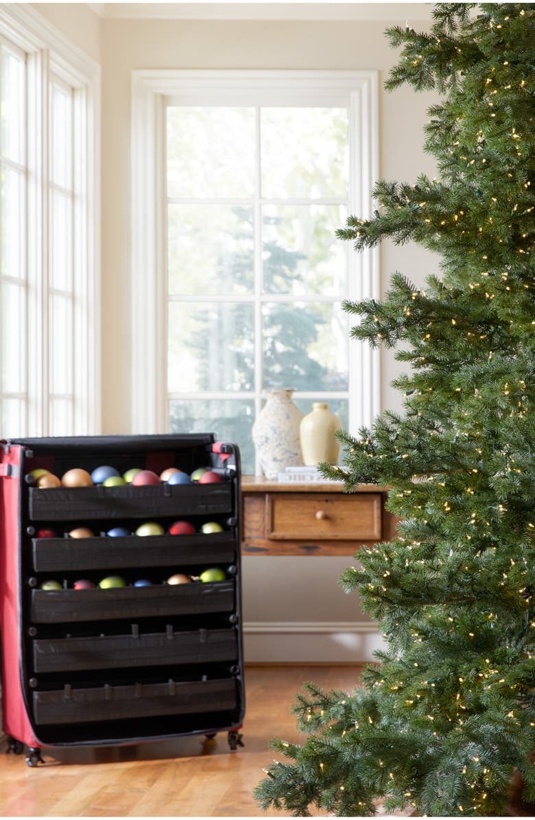 Balsam Hill 150-Piece Deluxe Rolling Ornament Chest, Alternate, color, Red