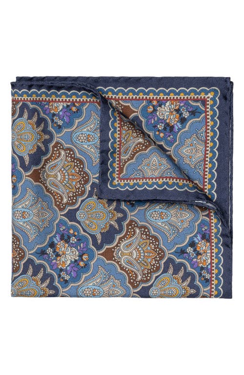 Eton Floral & Paisley Shell Print Silk Pocket Square in Medium Blue 