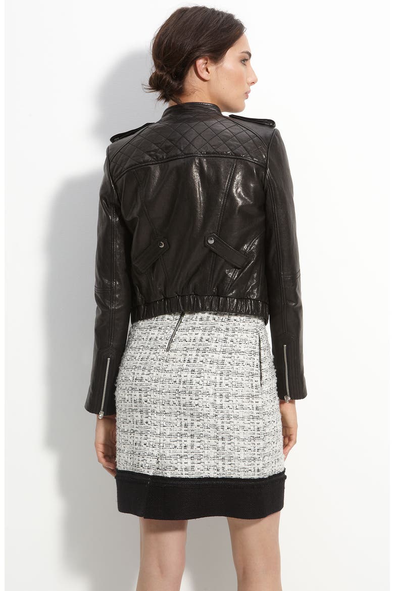 'Olivia' Quilted Leather Jacket, Alternate, color, BLACK