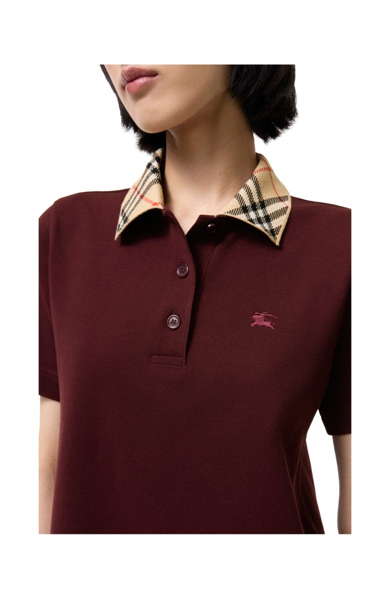 Burberry Check Collar Cotton Polo Shirt Dress, Alternate, color, Vineyard Red