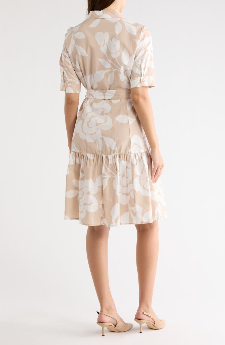 Calvin Klein Floral Short Sleeve Cotton Shirtdress, Alternate, color, Cashew/ Cream