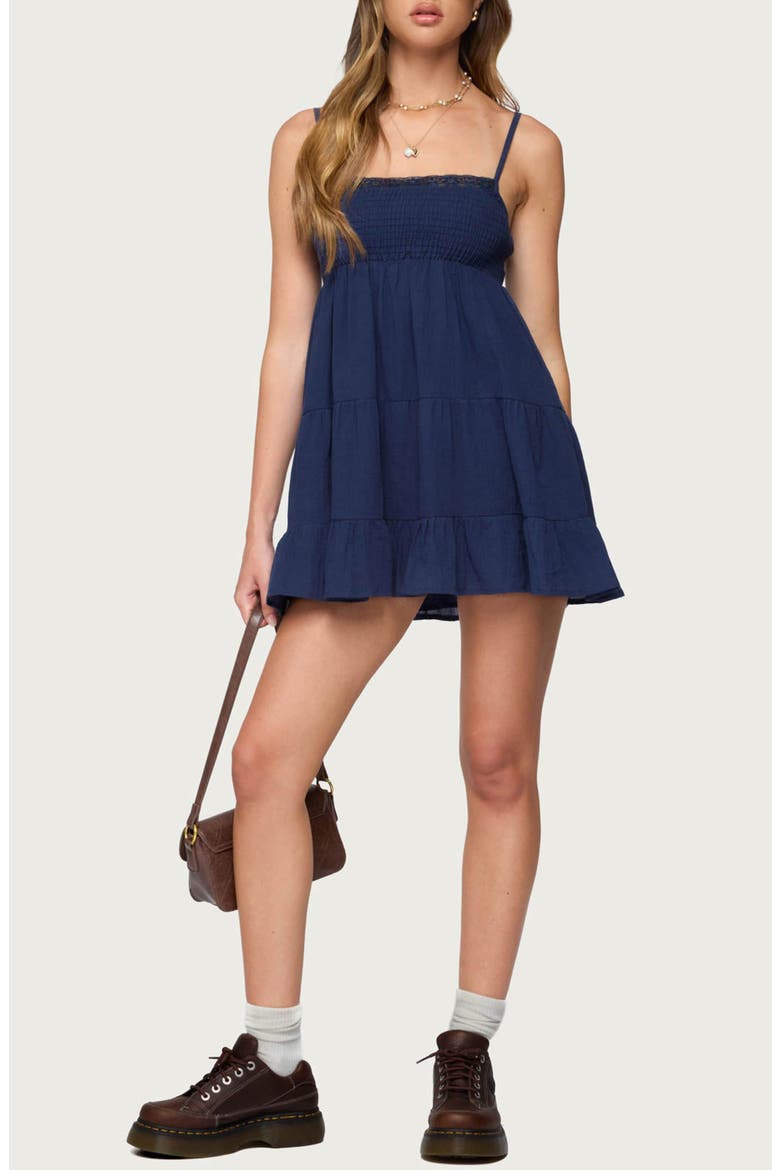 Calley Smocked Babydoll Minidress, Main, color, NAVY