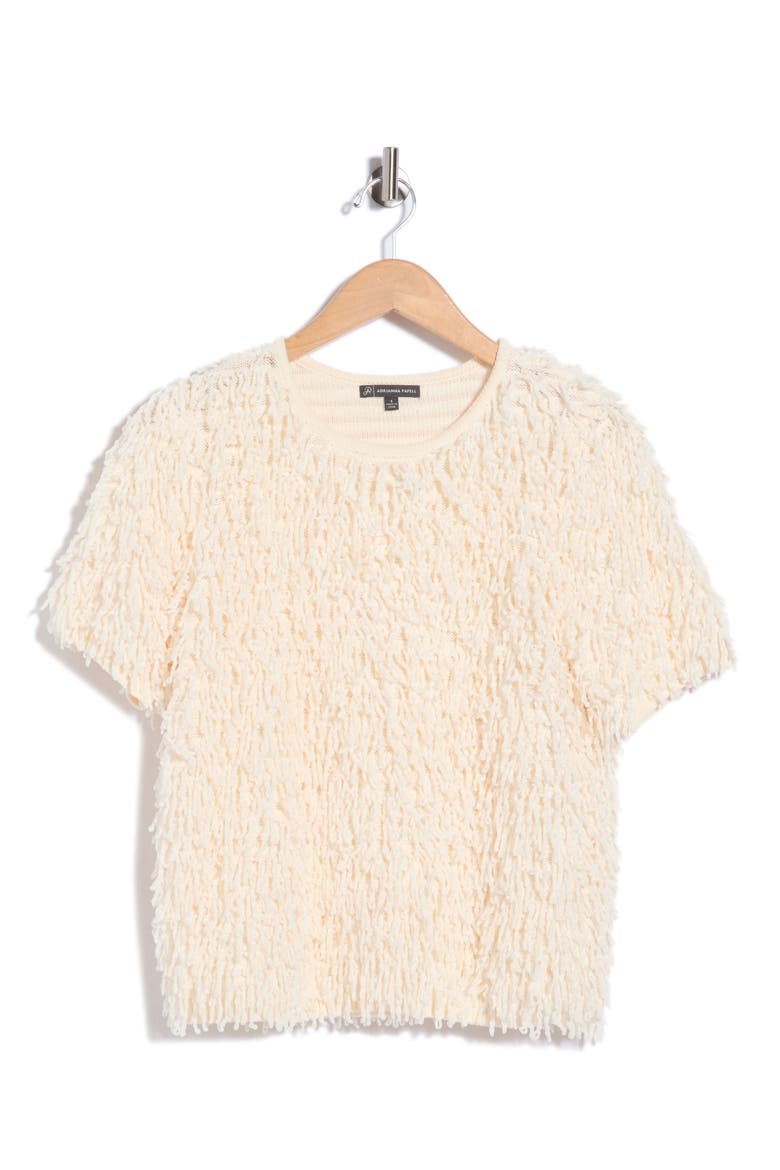 Fringe Short Sleeve Sweater, Alternate, color, CREAM