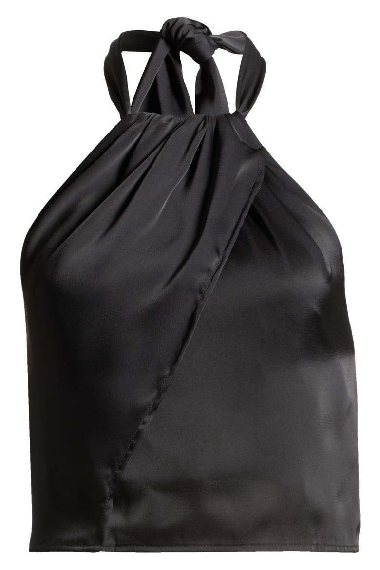 Draped Ruched Satin Top, Alternate, color, BLACK